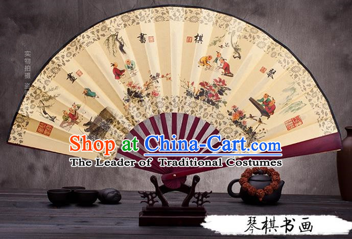 Traditional Chinese Ancient Peking Opera Accessories Scholar Ink Painting Four Arts Fan, Traditional Chinese Beijing Opera Young Men Props Folding Fans