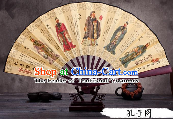 Traditional Chinese Ancient Peking Opera Accessories Scholar Ink Painting Confucius Fan, Traditional Chinese Beijing Opera Young Men Props Folding Fans