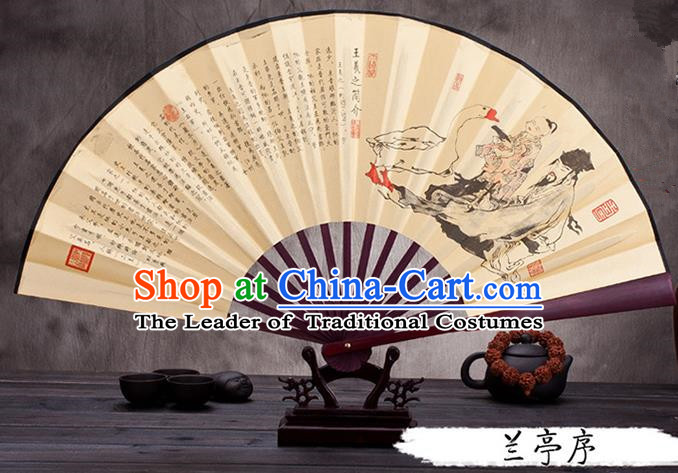 Traditional Chinese Ancient Peking Opera Accessories Scholar Ink Painting Orchid Pavilion Fan, Traditional Chinese Beijing Opera Young Men Props Folding Fans