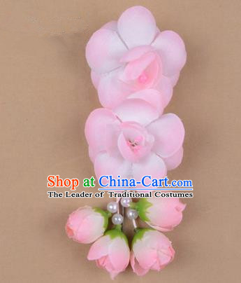 Chinese Ancient Peking Opera Hair Accessories Diva Temple White Pink Flowers Hairpins, Traditional Chinese Beijing Opera Princess Hua Tan Hair Clasp Head-ornaments
