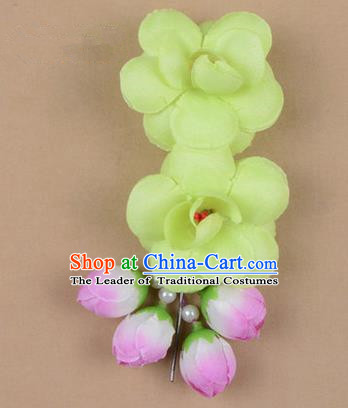 Chinese Ancient Peking Opera Hair Accessories Diva Temple Green Flowers Hairpins, Traditional Chinese Beijing Opera Princess Hua Tan Hair Clasp Head-ornaments