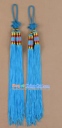 Traditional Chinese Ancient Peking Opera Taiji Sword Tassel, Traditional Chinese Beijing Opera Blue Long Tassel Straightsword Hat Tassels