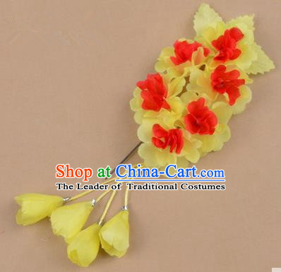 Top Grade Chinese Ancient Peking Opera Hair Accessories Diva Crystal Temple Light Yellow Jasmine Flowers Hairpins, Traditional Chinese Beijing Opera Hua Tan Hair Clasp Head-ornaments