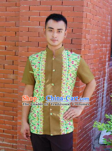 Traditional Traditional Thailand Male Clothing, Southeast Asia Thai Ancient Costumes Dai Nationality Green Shirt for Men
