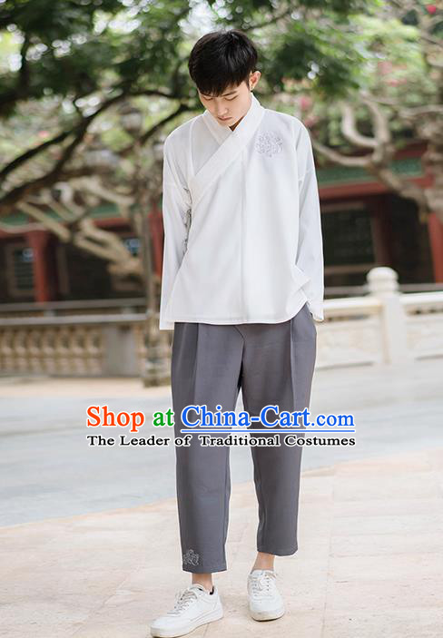 Traditional Chinese Ancient Male Costume, Elegant Hanfu Clothing Chinese Ancient Swordsman Blouse for Men