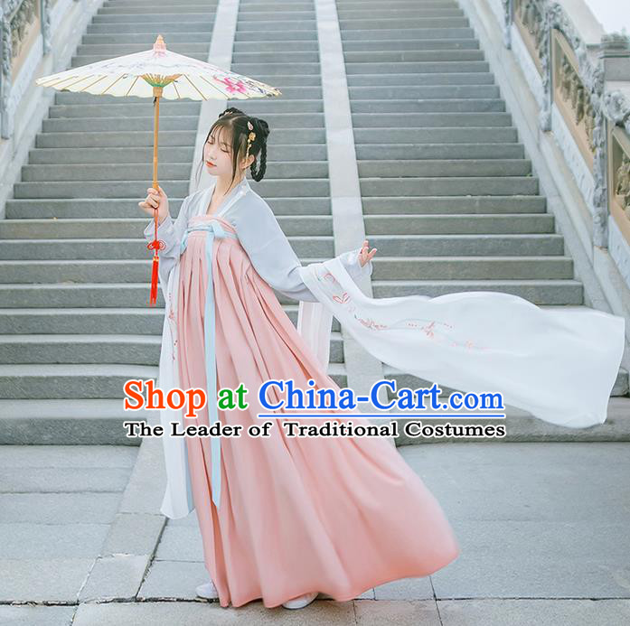 Traditional Chinese Tang Dynasty Young Lady Costume, Elegant Hanfu Clothing Blouse and Ru Skirts, Chinese Ancient Princess Dress for Women