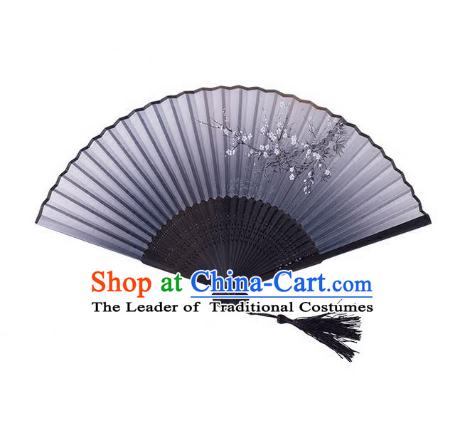 Traditional Chinese Ancient Hanfu Printing Black Folding Fans for Women
