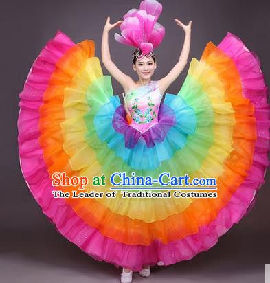 Traditional Chinese Modern Dance Performance Costume, China Opening Dance Full Dress, Classical Dance Big Swing Dress for Women