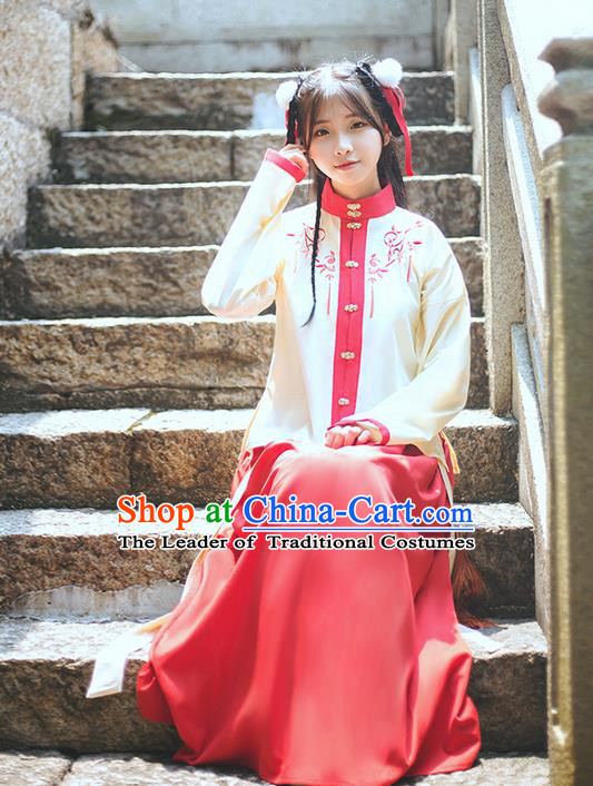 Traditional Chinese Ming Dynasty Young Lady Costume, Elegant Hanfu Clothing Embroidered Blouse and Skirt, Chinese Ancient Princess Clothing for Women