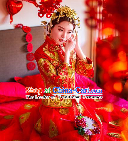 Traditional Chinese Wedding Xiuhe Suit Hair Accessories, Cnina Style Phoenix Coronet Step Shake, Ancient Chinese Bride Tassel Hairpins for Women