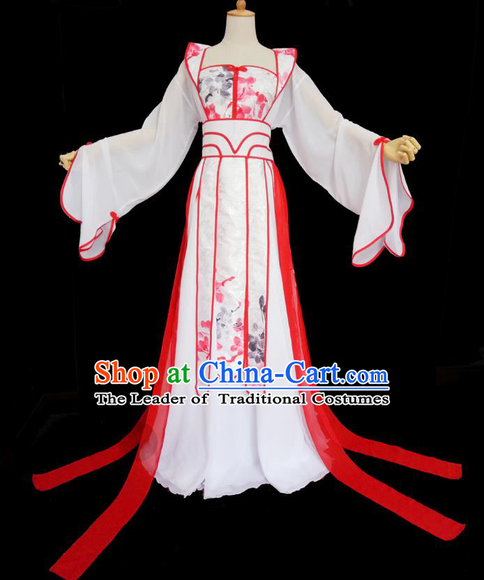 Traditional Chinese Cosplay Imperial Consort Fairy Costume, Chinese Ancient Ink Painting Plum Blossom Hanfu Tang Dynasty Princess Dress Clothing for Women