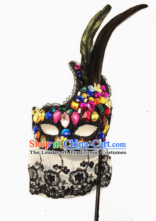 Top Grade Chinese Theatrical Headdress Ornamental Crystal Mask, Brazilian Carnival Halloween Occasions Handmade Miami Debutante Mask for Women