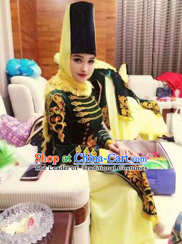 Traditional Chinese Uyghur Nationality Dance Costume, Folk Dance Ethnic Dress, Chinese Minority Nationality Uigurian Dance Clothing for Women