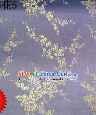 Asian Chinese Traditional Embroidery Golden Plum Blossom Lilac Silk Fabric, Top Grade Brocade Embroidered Tang Suit Hanfu Dress Fabric Cheongsam Cloth Material