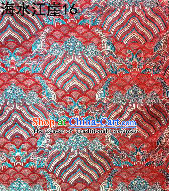 Asian Chinese Traditional Hill Sea Red Silk Fabric, Top Grade Arhat Bed Brocade Satin Tang Suit Hanfu Dress Fabric Cheongsam Cloth Material