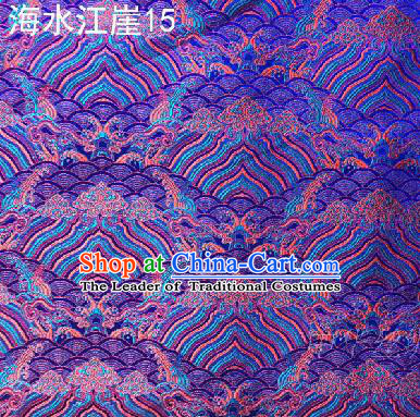 Asian Chinese Traditional Hill Sea Purple Silk Fabric, Top Grade Arhat Bed Brocade Satin Tang Suit Hanfu Dress Fabric Cheongsam Cloth Material