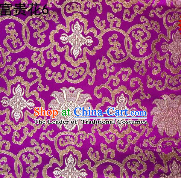 Asian Chinese Traditional Golden Riches and Honour Flowers Embroidered Rosy Silk Fabric, Top Grade Arhat Bed Brocade Satin Tang Suit Hanfu Dress Fabric Cheongsam Cloth Material