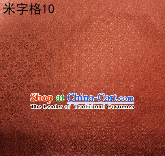 Asian Chinese Traditional Embroidery Intersected Figure Orange Satin Silk Fabric, Top Grade Brocade Tang Suit Hanfu Dress Fabric Cheongsam Mattress Cloth Material