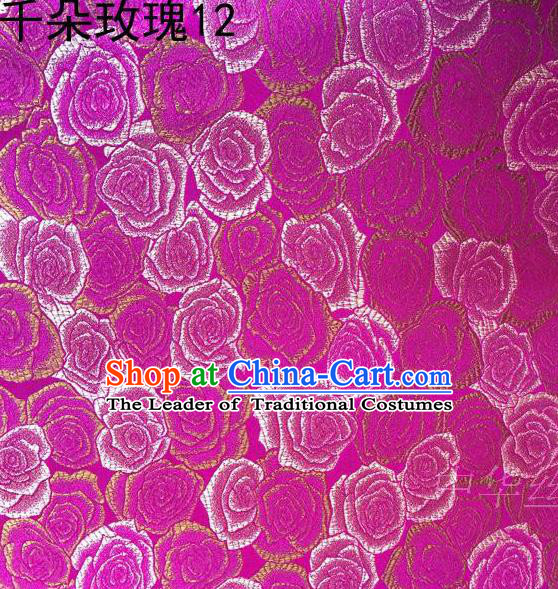 Asian Chinese Traditional Jacquard Weave Rose Flowers Rosy Satin Mulberry Silk Fabric, Top Grade Brocade Tang Suit Hanfu Princess Dress Fabric Cheongsam Cloth Material