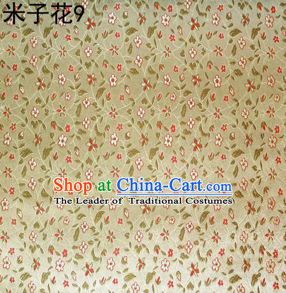 Asian Chinese Traditional Embroidered Shivering Floral Yellow Satin Silk Fabric, Top Grade Brocade Tang Suit Hanfu Princess Dress Fabric Cheongsam Cloth Material