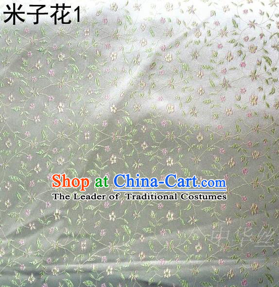 Asian Chinese Traditional Embroidered Shivering Floral White Satin Silk Fabric, Top Grade Brocade Tang Suit Hanfu Princess Dress Fabric Cheongsam Cloth Material
