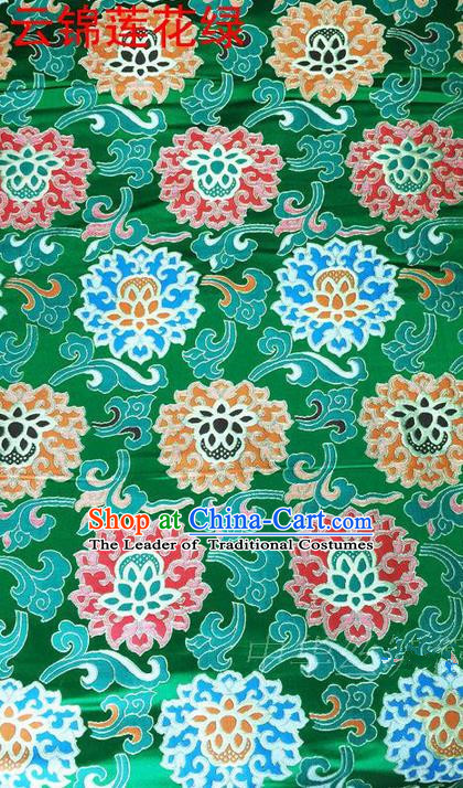 Asian Chinese Traditional Embroidered Flowers Green Brocade Silk Fabric, Top Grade Arhat Bed Satin Tang Suit Hanfu Dress Fabric Cheongsam Cloth Material