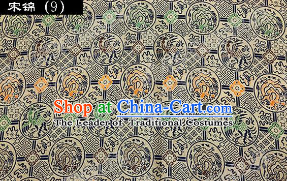 Asian Chinese Traditional Embroidered Dragon and Phoenix Song Brocade Silk Fabric, Top Grade Satin Tang Suit Hanfu Dress Fabric Cheongsam Cloth Material