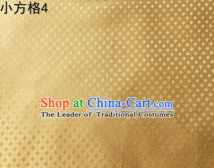 Asian Chinese Traditional Embroidery Small Check Golden Silk Fabric, Top Grade Arhat Bed Brocade Tang Suit Hanfu Tibetan Dress Fabric Cheongsam Cloth Material