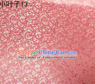Asian Chinese Traditional Embroidery Leaves Pink Satin Silk Fabric, Top Grade Arhat Bed Brocade Tang Suit Hanfu Dress Fabric Cheongsam Cloth Material