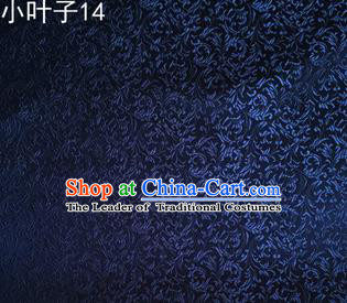 Asian Chinese Traditional Embroidery Leaves Navy Satin Silk Fabric, Top Grade Arhat Bed Brocade Tang Suit Hanfu Dress Fabric Cheongsam Cloth Material