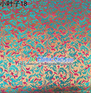 Asian Chinese Traditional Embroidery Blue Leaves Satin Silk Fabric, Top Grade Arhat Bed Brocade Tang Suit Hanfu Dress Fabric Cheongsam Cloth Material