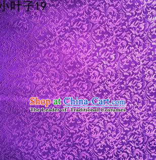 Asian Chinese Traditional Embroidery Leaves Purple Satin Silk Fabric, Top Grade Arhat Bed Brocade Tang Suit Hanfu Dress Fabric Cheongsam Cloth Material