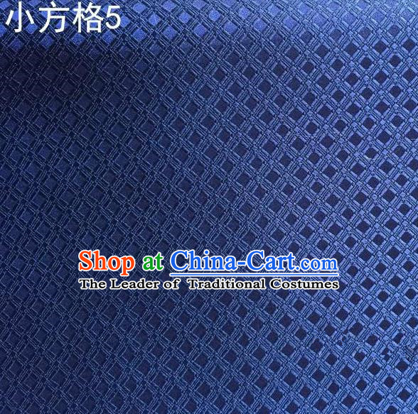 Asian Chinese Traditional Embroidery Small Check Navy Silk Fabric, Top Grade Arhat Bed Brocade Tang Suit Hanfu Tibetan Dress Fabric Cheongsam Cloth Material