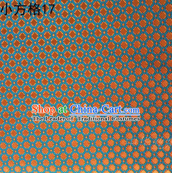 Asian Chinese Traditional Embroidery Small Check Orange Silk Fabric, Top Grade Arhat Bed Brocade Tang Suit Hanfu Tibetan Dress Fabric Cheongsam Cloth Material