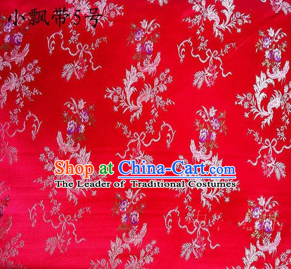 Asian Chinese Traditional Embroidering Flowers Xiuhe Suit Satin Red Silk Fabric, Top Grade Brocade Tang Suit Hanfu Full Dress Fabric Cheongsam Cloth Material