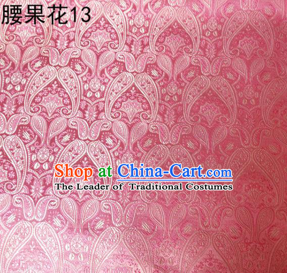 Asian Chinese Traditional Embroidery Paisley Pink Satin Wedding Silk Fabric, Top Grade Tibetan Brocade Tang Suit Hanfu Dress Fabric Cheongsam Cloth Material