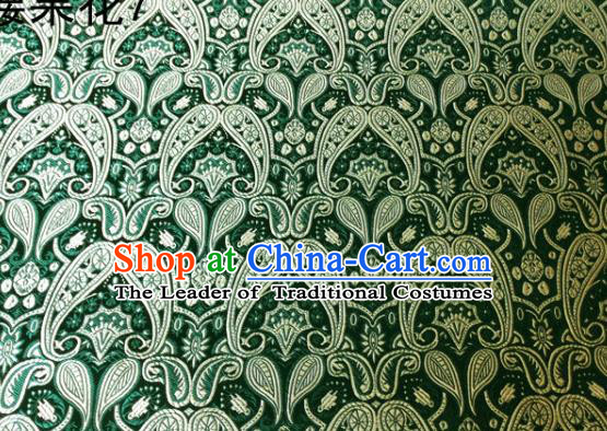 Asian Chinese Traditional Embroidery Paisley Green Satin Wedding Silk Fabric, Top Grade Tibetan Brocade Tang Suit Hanfu Dress Fabric Cheongsam Cloth Material