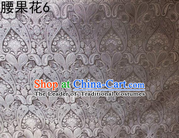 Asian Chinese Traditional Embroidery Paisley Grey Satin Wedding Silk Fabric, Top Grade Tibetan Brocade Tang Suit Hanfu Dress Fabric Cheongsam Cloth Material