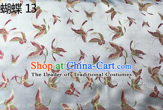 Asian Chinese Traditional Embroidery Butterflies Sliver Satin Silk Fabric, Top Grade Brocade Tang Suit Hanfu Fabric Cheongsam Cloth Material