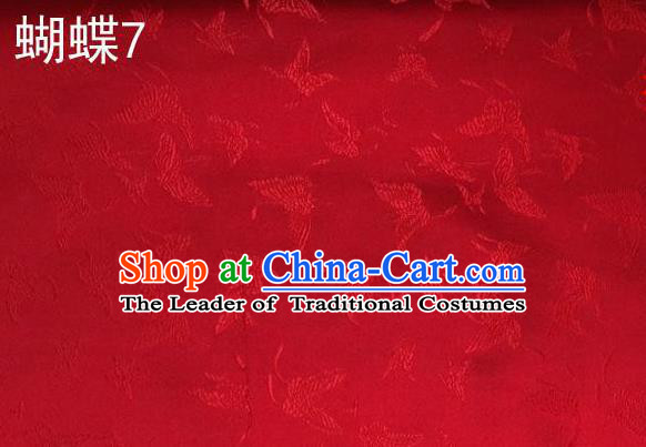 Asian Chinese Traditional Embroidery Butterflies Red Satin Silk Fabric, Top Grade Brocade Tang Suit Hanfu Fabric Cheongsam Cloth Material
