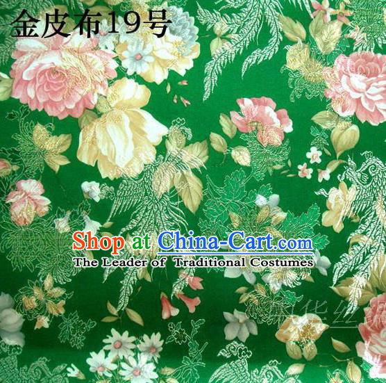 Asian Chinese Traditional Embroidery Peony Green Satin Silk Fabric, Top Grade Brocade Tang Suit Hanfu Fabric Cheongsam Cloth Material