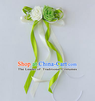 Top Grade Wedding Accessories Decoration, China Style Wedding Limousine Satin Bowknot Green Flowers Bride Long Ribbon Garlands