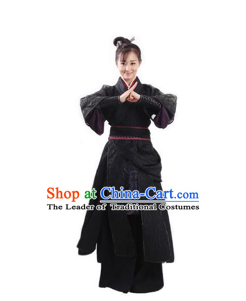 Traditional Ancient Chinese Swordswoman Costume and Headpiece Complete Set, Chinese Ming Dynasty Assassin Hanfu Clothing for Women