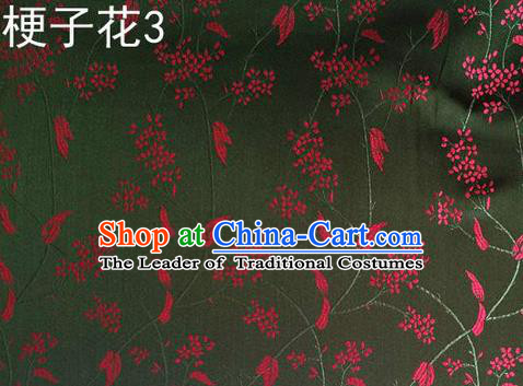 Asian Chinese Traditional Handmade Embroidery Stem Flowers Silk Fabric, Top Grade Nanjing Brocade Tang Suit Hanfu Atrovirens Fabric Cheongsam Cloth Material