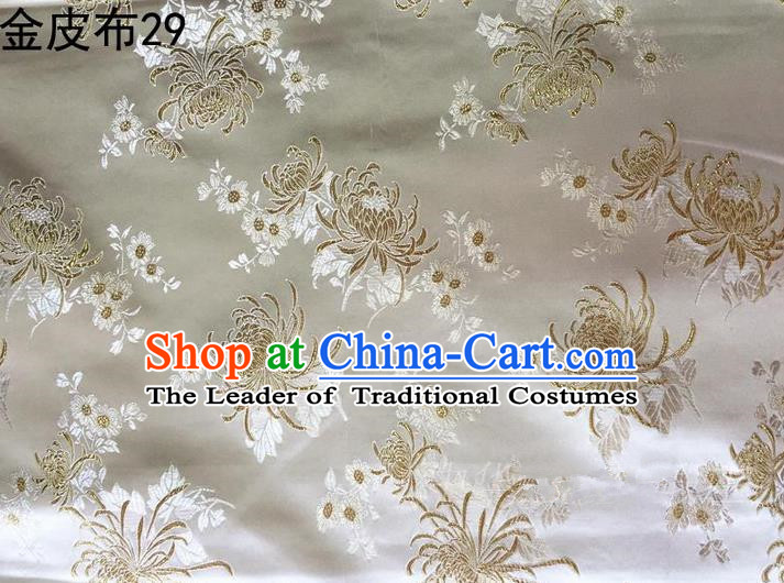 Asian Chinese Traditional Handmade Embroidery Chrysanthemum Flowers Satin Silk Fabric, Top Grade Nanjing Brocade Tang Suit Hanfu Fabric Cheongsam Cloth Material