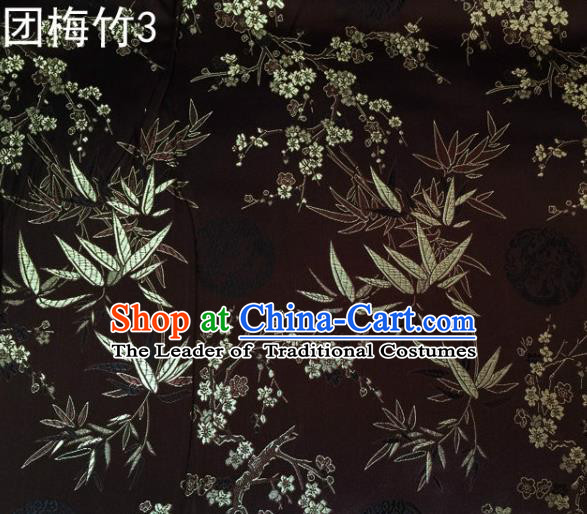 Asian Chinese Traditional Handmade Embroidery Plum and Bamboo Silk Fabric, Top Grade Nanjing Brocade Tang Suit Hanfu Black Fabric Cheongsam Cloth Material