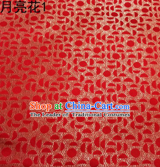 Asian Chinese Traditional Handmade Embroidery Moon Flowers Satin Silk Fabric, Top Grade Nanjing Brocade Tang Suit Hanfu Fabric Cheongsam Red Cloth Material