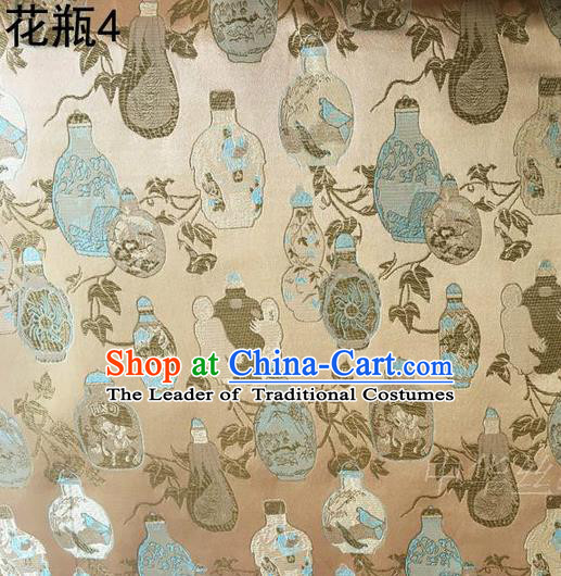 Traditional Asian Chinese Handmade Embroidery Vase Satin Golden Silk Fabric, Top Grade Nanjing Brocade Tang Suit Hanfu Clothing Fabric Cheongsam Cloth Material
