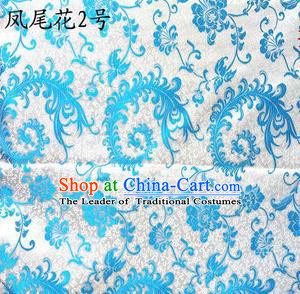 Traditional Asian Chinese Handmade Embroidery Ombre Peony Flowers Satin Blue Silk Fabric, Top Grade Nanjing Brocade Tang Suit Hanfu Clothing Fabric Cheongsam Cloth Material