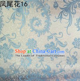 Traditional Asian Chinese Handmade Embroidery Blue Ombre Peony Flowers Satin Silk Fabric, Top Grade Nanjing Brocade Tang Suit Hanfu Clothing Fabric Cheongsam Cloth Material